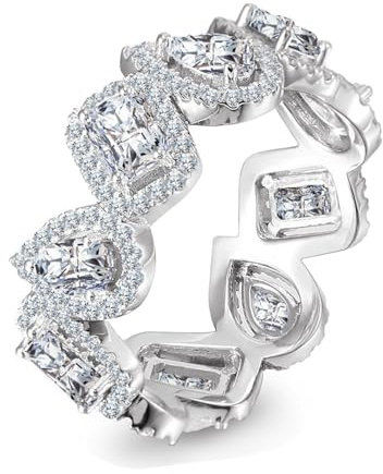 Weißgold Ring Hochzeit 14K, Ringe Frauen Daumen Rechteckiger Wassertropfen mit Smaragdschliff Moissanit Größe 53 (16.9)