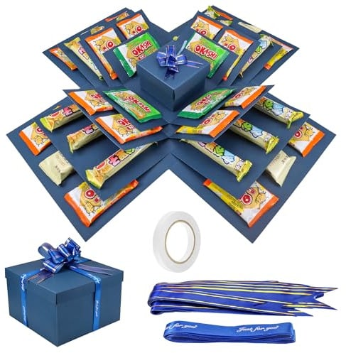 JIANTA 5-lagige Geschenkbox Explosionsbox Geburtstag Blau | DIY Überraschungsbox für Geschenkverpackung, Geburtstag, Weihnachten, Handgemachte Surprise Box