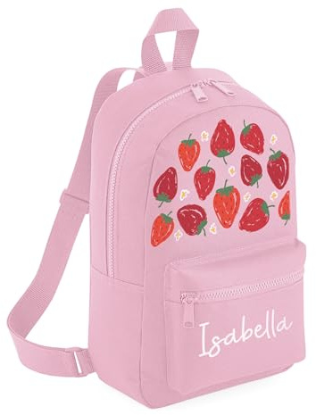 A1 Graphics Ltd Personalised Strawberry Kids Backpack Custom with Name Choice of Colours Strawberries Flowers School Bag with Adjustable Straps For Children & Toddlers