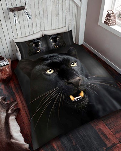 GC GAVENO CAVAILIA Black Panther Duvet Cover King Size (230x220cm) - 3D Animal Print Bedding & Linen Set with Pillowcases - Soft Microfiber Quilt Cover- Wildlife Safari Comforter Cover & Kingsize Bed