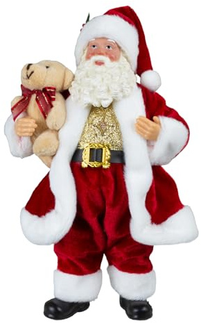 Monopol Christmas Paradise Weihnachtsmann 23cm stehend Santa Claus Dekofigur in rot mit Teddybär