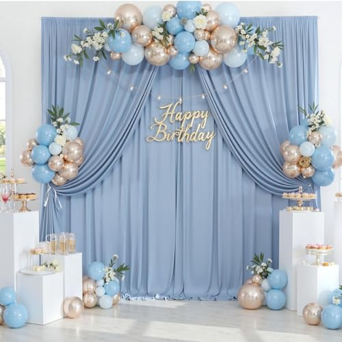 HTPER 3x3 m Nebelblau Stoff Foto Hintergrund – 2 Stück 1,5x3 m Faltenfreier Fotohintergrund für Hochzeit, Party, Event und Dekoration, Blauer Deko Vorhang für Fotowand, Fotoshooting und Hochzeitsfeier