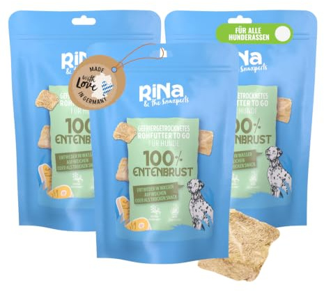 RiNa 100% Entenbrust gefriergetrocknet Hundesnack, Barf Topper 3x90 g | Fettarme Entenbrust für Training und Belohnung, leicht verdaulich bei empfindlichem Magen, knusprig, proteinreich, fettarm