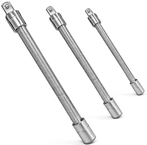 Jeu de rallonges flexibles pour douilles, 3 pièces, entraînements 1/2, 3/8, 1/4, rallonges métalliques avec tiges flexibles, jeu d'outils à main (argenté)