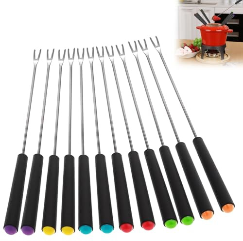 GIONAR 12 Pcs Fondue Forks Set 9.5 in, Heat-Resistant | Stainless Steel Skewers for Cheese, Chocolate Fondue, Marshmallows, Meat & Fruits | Marshmallow Sticks for Fire Pit & BBQ