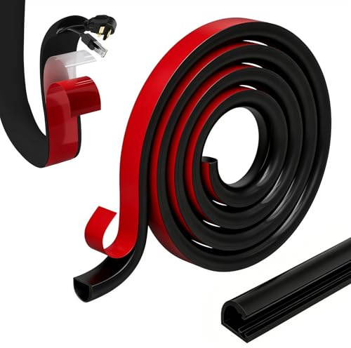 5m Silicone Cable Trunking, 15 x 10mm Half Round Flexible Cable Trunking Self Adhesive, Side Opening Wire Hider, Black Wire Covers for Cables, Suitable for Ceiling, Wall and Floor (Black, 15 x 10mm)