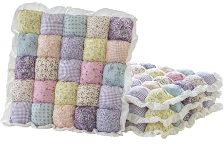 AEEISHOMEREFORM 4er Set Sitzkissen Stuhl 45x45 cm - Weiche Stuhlkissen Baumwolle mit Antirutsch-Beschichtung - Dicke Steppkissen Quadratisch für Esszimmer Garten Küche (Traubenviolett, 45 x 45 cm)