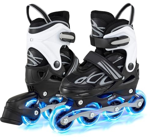 COSTWAY Rollschuhe Kinder, Inline Roller Skates 4 Größen verstellbar, Kinderrollschuhe mit leuchtenden Rädern, ABEC-7, Inliner Drinnen & Draußen für Mädchen, Jungen & Anfänger ab 5 Jahren