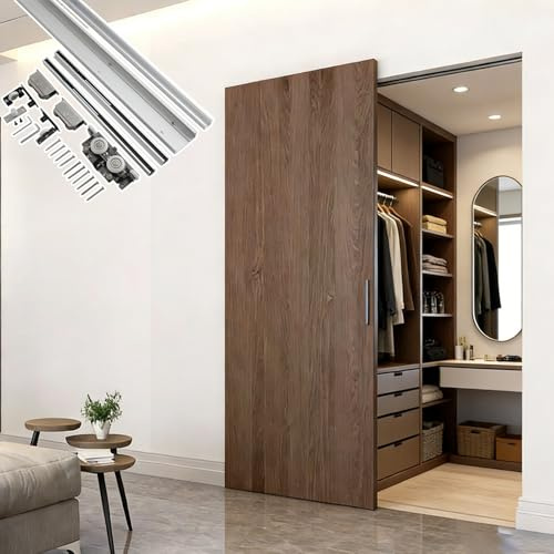 Kit de herrajes ocultos para puerta corredera con mecanismo de cierre suave para un funcionamiento suave y silencioso