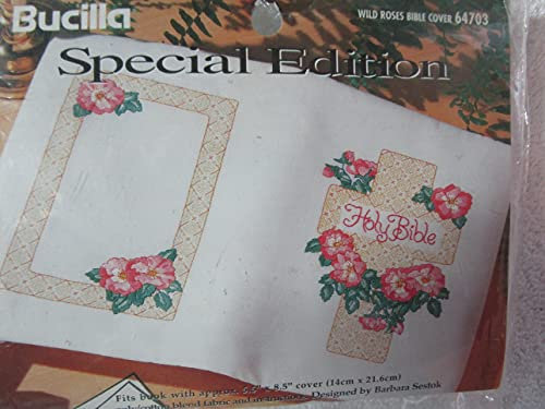 Bucilla 65609 Kit de broderie au point de croix Motif rose sauvage Couverture de la Bible