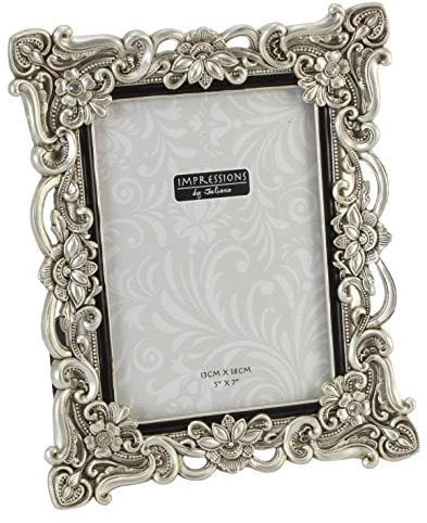 Impressions - Antique Silver - Floral Resin Frame with Crystals - 5 x 7