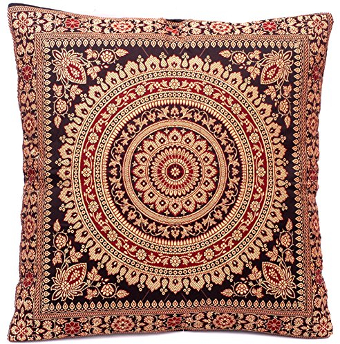 Kashmir Handicrafts Schwarz Indische Seide Deko Kissenbezüge 40 cm x 40 cm, Extravaganten Design für Sofa & Bett Dekokissen, Kissenhülle aus Indien. ***Angebot nur für Kurze Zeit gültig***