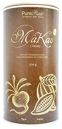 MaKao Classic Kakao Maca Lucuma Carob (Bio Roh Vegan) Trinkschokolade ohne Zucker Kaffeeersatz Heiße Schokolade Schokomilch Superfood Getränkepulver - Hot Chocolate Cacao Drink Powder | PureRaw 500g