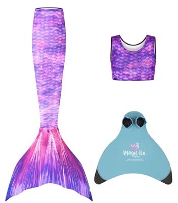 Planet Mermaid Mädchen Kinder 2 Stück Lebendige Farbe Starter Schwimmen Meerjungfrau Schwanz & Verschleißfeste Magic Fin Monoflosse enthalten, Sunset Splash, 4-5 Jahre