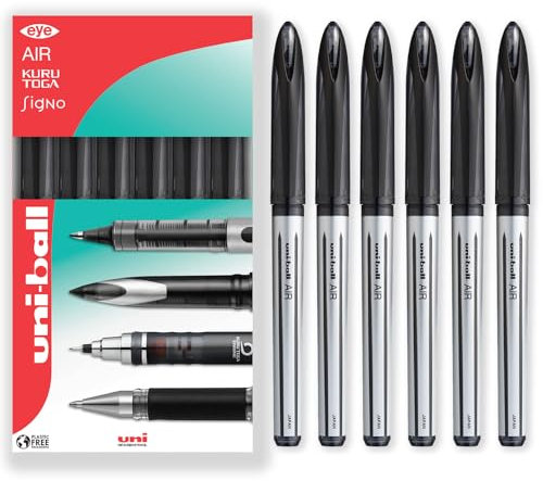 uni-ball AIR - 0.7mm Medium Rollerball - 6 Pack - Black - UBA-188-L