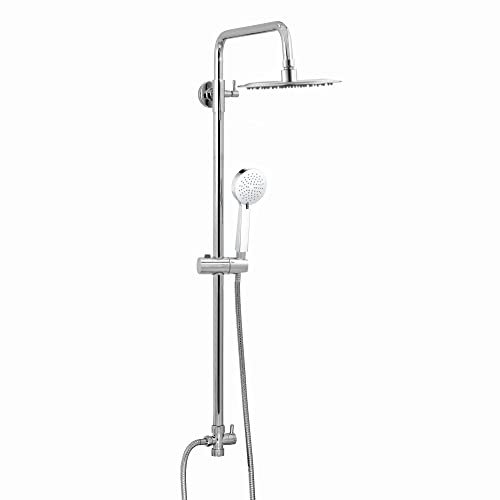 ENKI Colonne de douche set réglable incliné chromé pomme ronde laiton 200 CARRE