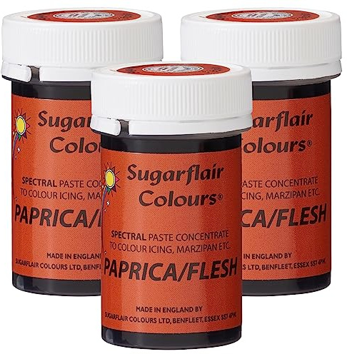 Sugarflair Spectral Paprika/Flesh Food Colouring Paste, Highly Concentrated for Use with Sugar Pastes, Buttercream, Royal Icing or Cake Mix, Vibrant Colour Dye - 25g (Pack of 3)