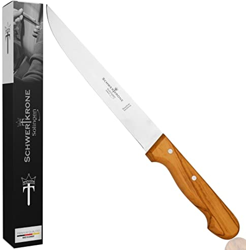 Schwertkrone Premium Fleischmesser mit Olivenholzgriff, Extra Scharf & Langlebig, Klinge 20 cm, Ideal für Küche & BBQ, Made in Solingen