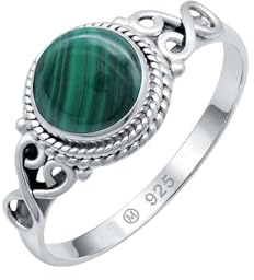 mantraroma Silberring Damen 925 Sterling Silber – runder Edelstein Ring, Vintage Statement Ring Schmuck, elegantes Geschenk für Frauen
