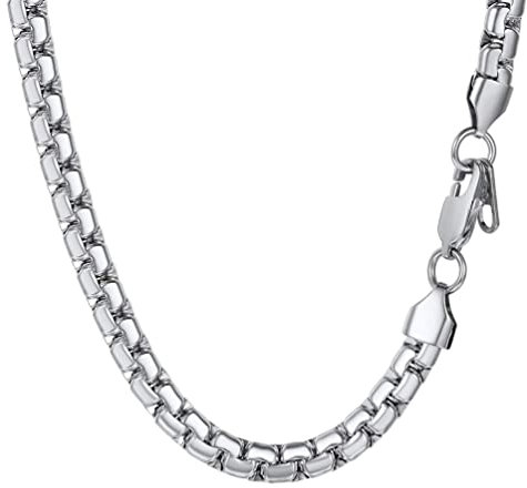 PROSTEEL Erbskette 6mm breit Herren Halskette Edelstahl platte Venezianierkette Gliederkette 46cm/18 Kettelänge Biker Punk Rock Schmuck für Männer Jungen, silber