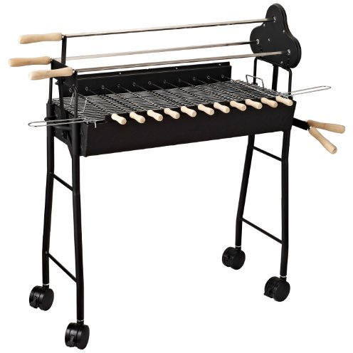 Outsunny Barbacoa de Carbón 2 en 1 Picnic Parrillas Asador BBQ Multifuncional 36x85x90cm Patio Acampada Parilla de Carbón Vegetal con Ruedas