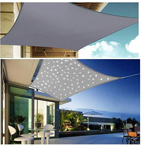 HOXMOMA Sonnensegel mit LED-Leuchten, Wasserdicht Rechteckig, Sonnenschutz Balkon aus Hochwertigem Polyester für Garten/Balkon/Terrasse, Grau, 2×4m