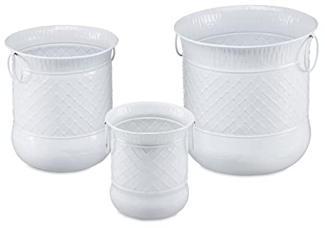 Relaxdays Blumentopf, 3er Set, Antik Design D, Balkon und Terrasse, mit Henkel, Eisen, Übertopf in 3 Größen, weiß, 35 x 35 x 35 cm