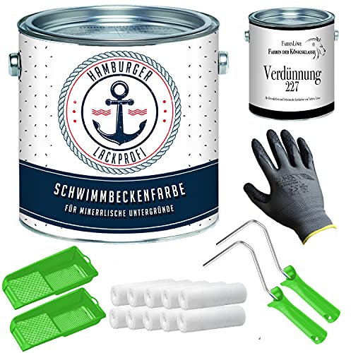 Schwimmbeckenfarbe SEIDENMATT Basaltgrau RAL 7012 Grau Für Beton Poolfarbe Schwimmbadfarbe Schwimmbeckenbeschichtung mit Lackier-SET (X300) &Verdünnung (1 L) // Hamburger Lack-Profi (10 L)