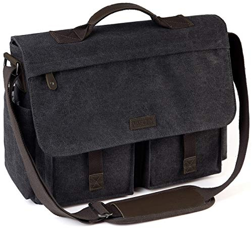 VASCHY Laptoptasche, 15,6 Zoll (39,6 cm), wasserdicht, aus Wachstuch, mit gepolstertem Schulterriemen, für Laptops, 43,2 cm, Grau, 17.3inch, Umhängetasche