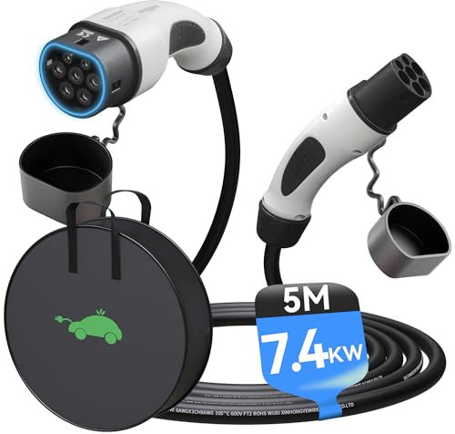HiEVcar Cable Recharge Voiture Electrique, 22KW/32A/Triphasé /5 mètres Câble Recharge Type 2 Compatible avec EV & PHEV, IP55 Type 2 Cable de Recharge avec Sac de Transport
