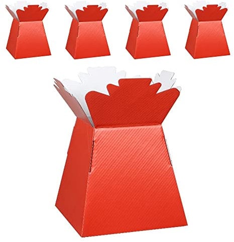 Flower Bouquet Boxes Florist Packaging Gift Craft Box Vase – Holder for Flowers, Bouquets, Plants, Sweets – Decoration for Wedding, Birthday, Anniversary, Floral Arrangement – Pack of 5 – Red
