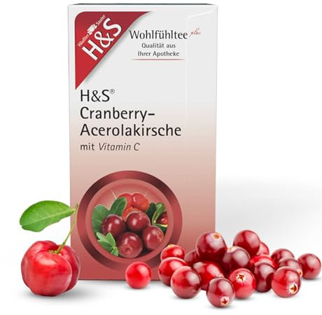 H&S Cranberry-Acerolakirsche mit Vitamin C Tee: Fruchtig-süße Teemischung, 20 x 2,8 g