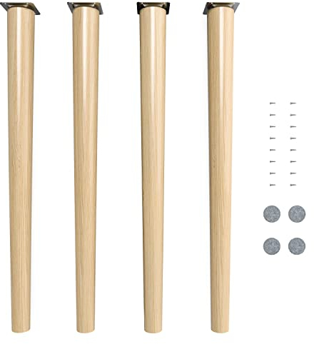 sossai® Holz-Tischbeine - Clif Round | Öl-Finish | Höhe: 71 cm | HMF1 | rund, konisch (gerade Ausführung) | Material: Massivholz (Buche) | für Tische, Beistelltische, Schminktische