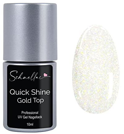 SN Nageldesign Quick Shine Gold Glitzer Top Coat Gel UV Nagellack Shimmer Versiegelungsgel ohne Schwitzschicht LED Gellack Überlack Gel Polish Flex Finish Gelnägel Acrylnägel 10 ml