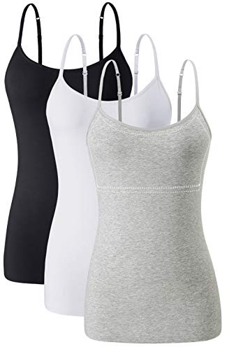 Ymmchy Damen Unterhemd mit Regal-BH Baumwolle Unterhemden Spaghetti Top Verstellbare Trägershirt 3-er Pack