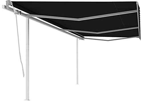 Gelenkarmmarkise Einziehbar mit Pfosten, LAPOOH Sichtschutz Balkon, Balkon Markise, Seitenmarkise, Klemmmarkise, Sonnenvorhang, Balkonmarkisen, 6x3 m Anthrazit