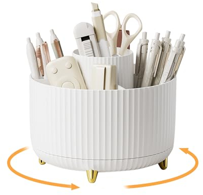 Rotating Desk Organiser Pen Holder - 360° Degree Pen Holder for Desk Stationary Makeup Organiser with 5 Compartments Pencil Pen Pots for Home Office School Classroom Desk Tidy Stationary