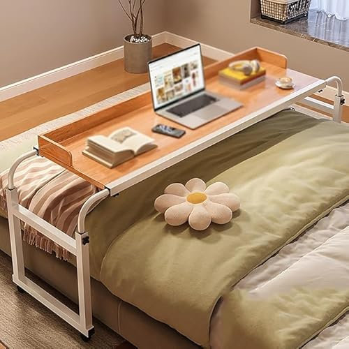 XIAGJAO Table De Lit avec roulettes, Table Roulante Réglable en Hauteur Et en Largeur Table Hauteur Réglable 65-95cm Bureau for Ordinateur Portable for étudier Travailler(Color:chêne)