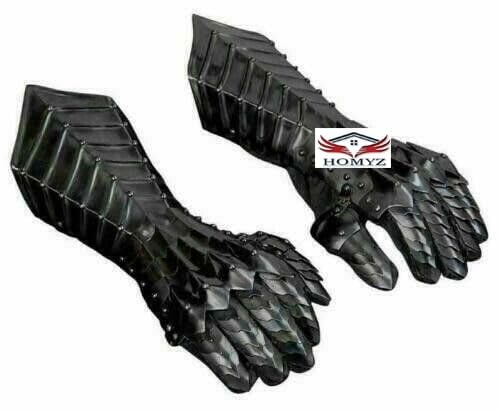 HOMYZ Mittelalterlicher Ritter Schwarz Antik Nazgul Stulpen Handschutz Funktionelle Rüstung Handschuhe Halloween Kostüm, Schwarz , Einheitsgröße