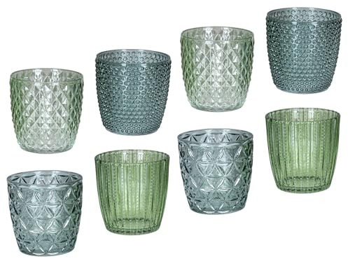 levandeo 8er Set Windlicht H7,5cm Glas Grün Teelichthalter Kerzen Retro Kerze Kerzenhalter Tischdeko Deko