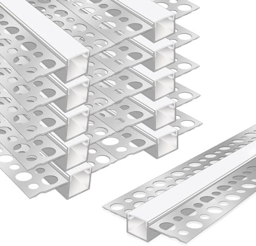 LEDLightsWorld Plaster-in LED Profile, 10 Pack 3.3ft/1M Aluminum LED Profile with Milky Diffuser for 12mm LED Strip, Trimless Plaster Aluminum Profile Channel for Ceiling and Wall