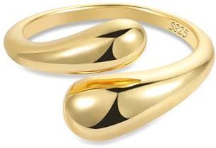 ALEXCRAFT Gold Ringe für Damen Herren, Hypoallergen Sterling Silber 925 Vergoldet Einfacher Offen Verstellbare Ringe Klobig Chunky Dick Groß Träne Wassertropfen Daumen Finger Umarmen Ringe Gold Damen