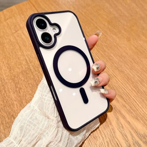 Custodia trasparente per iPhone 16, 15, 14 e 13, ultra sottile, con retro rigido da 0,3 mm e pellicola protettiva per lo schermo, compatibile con iPhone 12 mini/viola scuro.