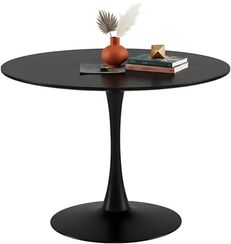 GOKHOMX Esstisch Rund Schwarz & Küchentisch Klein | Esstisch Rund 110cm für 4-6 Personen als Bistrotisch, Konferenztisch | in Schwarz