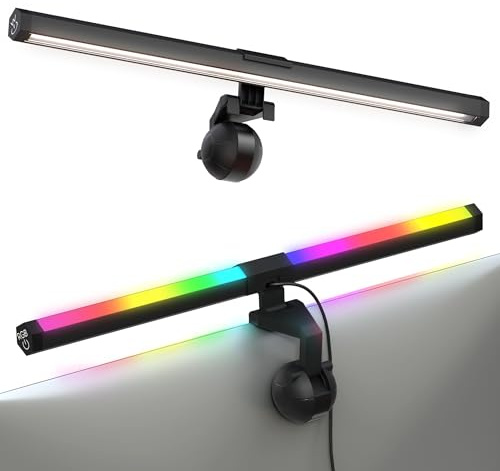Foneso 2-i-1 skärmlampa | RGB-spelande främre ljus bak och atmosfär | dynamisk regnbågseffekt, touch-kontroll | perfekt hemkontor och spelinställning