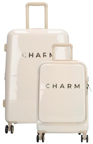 Charm London Capetown Kofferset - 2-teiliges Handgepäck und - Beige | Mittelgroßer Koffer mit Rollen, Hartschale mit TSA Schloss und Laptopfach
