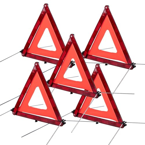 Lescars Warndreieck Motorrad: 5er-Set Kfz-Warndreieck, Notfalldreieck, reflektierend, klappbar, rot (standfest, Verkehrswarndreieck, Auto)