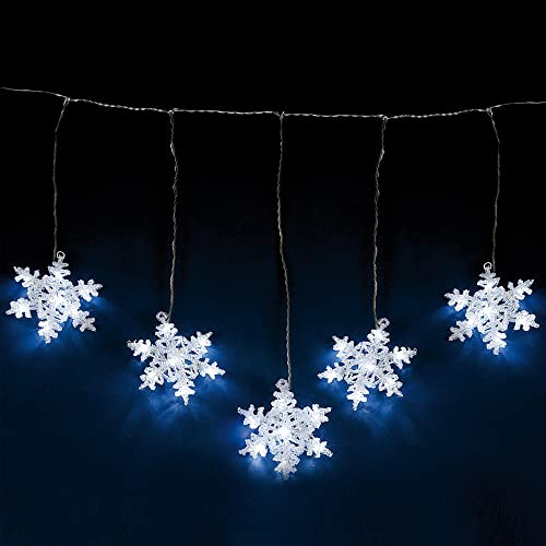 hellum LED Lichterketten Vorhang Schneeflocken, mit Stecker für innen | Lichtervorhang mit 5 Schneeflocken und 35 LED kaltweiß, beleuchtet 1,20m, Weihnachtsdeko Fenster, Terrassentür <59lm 568011