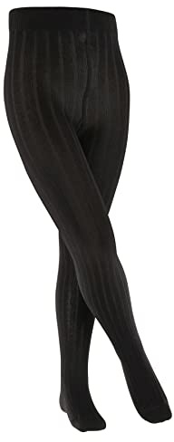FALKE Unisex Kinder Strumpfhose Classic Rib K Ti Baumwolle dick einfarbig 1 Stück, Schwarz Black 3000, 122-128