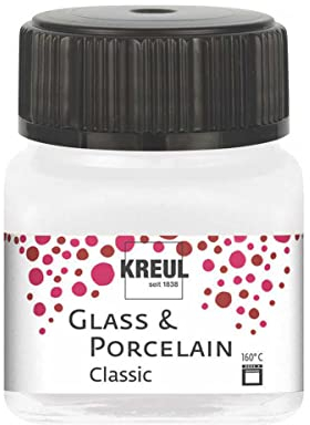 KREUL 16238 - Glass & Porcelain Classic metallic perlmuttweiß, im 20 ml Glas, brillante Glas- und Porzellanmalfarbe auf Wasserbasis, schnelltrocknend, deckend, Weiß
